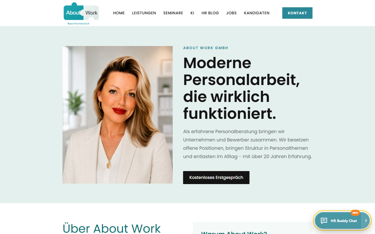 Screenshot der Website von About Work